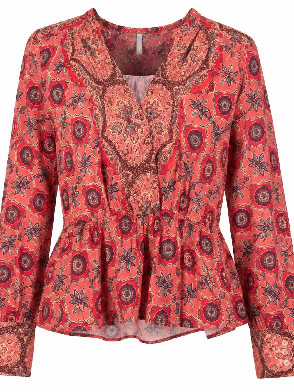Free People Red Floral Boho Peplum Blouse